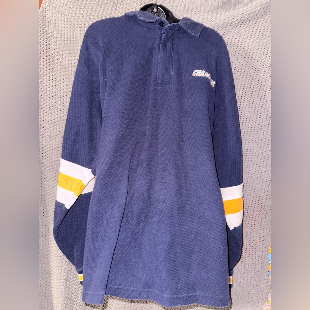 STARTER Navy Blue Sweatshirt with White and Yellow Sleeve Stripes